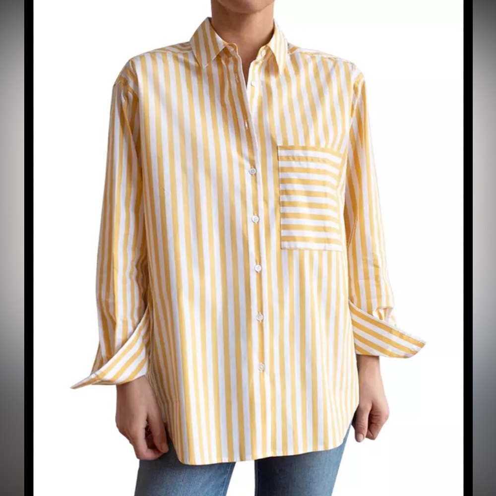 AYR Yellow and White Striped Button-Up Shirt
The deep end shirt size M